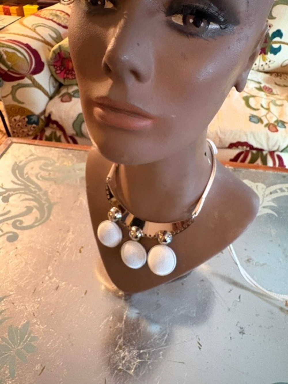 Marni Silver tone Collar Necklace with White Orb Drops